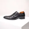 Zapatos Monje de Doble Hebilla para Hombre de Talla Grande Transfronterizos, Punta Cuadrada Estilo Británico, Piel Pulida, Zapatos de Piel Slip-On Formales para Negocios