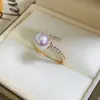 Línea de Accesorios de Plata S925 Anillo Abierto de Perla Amarillo y Blanco Dos Tonos Imagen con Perlas de 7.5-8 mm No Incluida