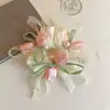 Diadema de Tul de Malla de Doble Cara con Lazo de Perlas de Tulipán, Nuevo Estilo de Primavera y Verano Transfronterizo, con un Aspecto de Alta Gama, Elegante y a la Moda