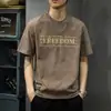 2025 Nueva Camiseta de Manga Corta para Hombre con Estampado de Marca de Moda de Verano Estilo Algodón Pesado Americano Cómoda y Versátil Camiseta de Cuello Redondo