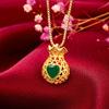 Collar con colgante de bolsa de dinero de corazón de plata s925, bolsa Baibao, oro con incrustaciones de jade, oro de arena vietnamita, calcedonia, melocotón, collar vintage