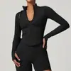 Chaqueta de Yoga con Cremallera y Cuello Alto de Manga Larga Estilo Europeo y Americano para Mujer, Ajustada, de Secado Rápido, Ropa de Yoga, Tops Deportivos para Fitness al Aire Libre en Stock