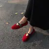 5043-5 Sapatos Mary Jane Retro Redondos com Fivela para Mulheres, Sapatos de Salto Baixo Rasos, Sapatos de Trabalho Confortáveis com Solado Macio