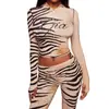 2026 Nova Roupa Feminina Transfronteiriça Europeia e Americana Estampa de Zebra Marrom Conjunto Blazer e Calça Sexy Zíper Decote V Estiloso
