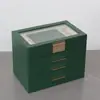 Nuevo cajón de hardware de alta gama caja de joyería de cuero PU fabricantes de Jinhua caja de joyería con ventana de 4 capas espejo de tocador incorporado