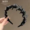 Faixa de Cabelo Preta com Dentes em Gaze de Seda Levemente Luxuosa para Mulheres Versátil Top Alto para Crânio Faixa Antiderrapante Prensa de Cabelo Acessórios de Cabelo