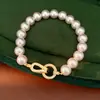 Pulseira Redonda de Pérola com Zircônias Cravejadas e Contas, Toque de Luxo Leve e de Alta Qualidade, Exquisita e Estilosa, Joias de Nicho Únicas para Atacado