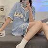 Pijama transfronteiriço verão das mulheres shorts de manga curta Yugui cão bordado arco bonito menina solta terno desgaste da casa