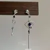 "Mar Estelar Silencioso" Brincos de Franja Planeta Azul Cintilante Retro Nicho High-End Assimétricos