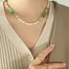 Indonésia Bali estilo pequeno fresco único pedra natural de água doce pérola titânio aço costura colar cross-border joias mulheres