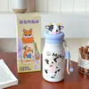 Caneca Térmica Fofa de Aço Inoxidável com Design de Desenho Animado, Alto Valor Estético, Garrafa de Água para Estudantes com Filtro, Copo Portátil com Canudo de Boneca para Crianças