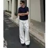 Calça masculina reta de cor sólida, drapeada, de alta qualidade, versátil, estilo Hong Kong, para primavera e outono, simples e estilosa, sem rugas, comprimento total