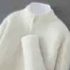 Suéter Jacquard de Lana 100% Pura para Hombre, Cuello Semi Alto, Casual de Negocios, Media Cremallera, Tejido Holgado, Camiseta Base