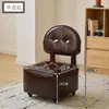 Taburete con Ruedas Giratorias para Uso Doméstico, Taburete Bajo con Ruedas, Taburete Pequeño para Cambiarse los Zapatos en la Entrada, Taburete con Respaldo, Taburete para Mesa de Café, Taburete Rodante