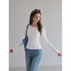 Camiseta Branca Off-Shoulder com Cintura Franzida e Manga Longa para Mulheres, Nova Coleção Outono 2026 Estilo Americano Garota Spicy Off-Shoulder