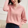 Suéter de Punto de Cachemira Grueso para Mujer, Cuello en V Amplio, Corto, Estilo Perezoso, Manga Larga, Otoño e Invierno