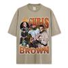 Camiseta Retrô Estampada Chris Brown Transfronteiriça Streetwear Americano Vintage Lavada Pesada Casual Manga Curta Ins
