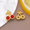 5 Colgantes de Fruta Artificial Cereza con Punto de Diamante Chapado en Oro Real de Acero Inoxidable Accesorios de Joyería para Pendientes, Collares, Pulseras DIY