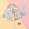 Balão Arco-Íris de Camada Dupla Feliz Aniversário Feliz Aniversário Decoração de Bolo Inserção Bandeira Colorida Inserção
