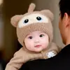 Chapéus Infantis Estilo Coreano Bebê Mesmo Estilo Série Bege Outono e Inverno À Prova de Vento Proteção para Orelhas Quentes Chapéus de Tricô para Meninos e Meninas