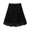 Falda Midi de Terciopelo Brillante, Moderna y Versátil Feiyuan para Mujer, Nueva Falda de Línea A con Textura de Lentejuelas Pesadas Otoño/Invierno
