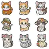 Patches fofos de gato bordados estilo retrô britânico, 9 patches adesivos termocolantes de gatinhos de desenho animado para roupas e bolsas infantis