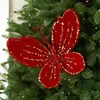 Decorações de Natal novas e populares: borboletas de tecido, flores artificiais de Natal e outros acessórios para criar uma atmosfera festiva de árvore de Natal