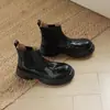 Altamente recomendado! Botas estilo Martin femininas de calçar, com sola grossa, feitas de couro lavado, botas Chelsea de tornozelo vintage