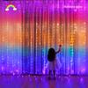 Cortina de luz con control de voz y música USB, ocho funciones, 3 x 3 LED, cadena de luces de colores, decoración navideña, cortina de luz LED arcoíris