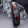 Pulseira de Couro Multicamadas Tecida à Mão com Aço Inoxidável e Pedra Natural Olho de Tigre Vermelho da Amazon Mais Vendida para Homens