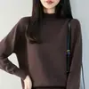 Suéter de malha de algodão 100% puro de alta qualidade estilo francês com gola semi-alta para mulheres, espessado, quente, modelagem solta, pulôver estilo minimalista
