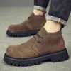 Botas de couro de cano alto masculinas 2024 outono novo retrô sola grossa com pelo interno botas martin couro genuíno botas curtas de cano médio