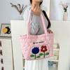 Nova Bolsa de Ombro Acolchoada em Formato de Coração Ins Bolsa Tote com Estampa de Cereja Desenho Animado Fofo Bolsa de Mão de Compras Feminina