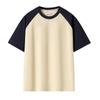 Camiseta Masculina e Feminina de Manga Curta Raglan de Algodão Puro Americano Pesado 280g Fio Duplo 32 Fios Color-Block Contrastante Solta Meia Manga