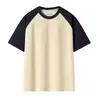 Camiseta Unisex de Algodón Puro Estilo Americano 280g Hilo Doble Color Bloque Casual Manga Corta Raglán con Colores Contrastantes y Corte Holgado
