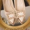 Tacones altos de punta con tacón grueso para mujer, tacón grueso 2023 primavera y verano nuevos, boca poco profunda, zapatos de boda, zapatos de novia