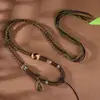 Novo Colar Vintage de Corda de Couro Encerado Estilo Chinês com Dinheiro do Espírito da Montanha Thangka, Dente de Tigre e Contas Dzi, Corrente de Suéter Vintage Estilo Étnico