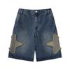 Shorts jeans bordados com estrelas, masculino, estilo verão, calça de marca da moda, solta, reta, média