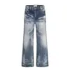 Calça jeans masculina com textura de bigode de gato estilo americano, design retrô lavado moderno, calça longa versátil de perna larga solta
