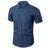 Camisa Masculina Preta Tendência Manga Curta Estilo Coreano Slim Fit Casual de Negócios Formal Pura Profissional Trabalho Camisa Estilosa