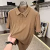 Camiseta de Manga Corta para Hombre de Lujo Ligero, Nuevo Estilo Veraniego, Camisa Polo Versátil de Seda Helada con Cuello para Papás de Edad Media
