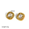 Pendientes Tingduo de acero inoxidable con incrustaciones de diamantes, estilo retro francés, diseño de nicho, circonita cuadrada, pendientes de botón de acero de titanio chapado en oro de 18k