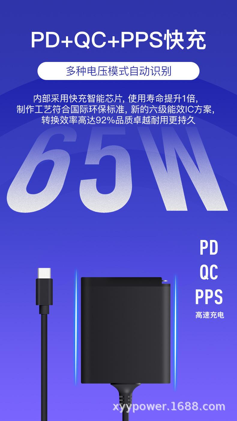 氮化镓PD65W可换头带线