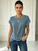 Ropa de mujer europea y americana, camiseta de manga corta con cuello redondo y puños enrollados, estilo casual holgado, top de color liso, suministro transfronterizo multicolor
