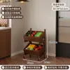 Prateleira de armazenamento de cozinha de madeira maciça multicamadas móvel de piso, cesta de lanches e frutas, prateleira de armazenamento multifuncional para casa para espaços estreitos