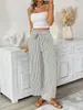 Nova Coleção Primavera e Verão 2025 Europeia e Americana Exportação Transfronteiriça Roupas Femininas Site Independente Amazon Calça Reta Casual Elegante com Listras para Mulheres