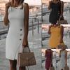 Vestido de verano sin mangas, color liso, con temperamento, disponible en Amazon WISH AliExpress, material grueso, disponible en el mercado transfronterizo.