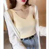 V-neck Camisole Verão Verão Ice Silk Malha Preto e Branco Pequena Máquina Base Camisa sem mangas Top para Outer Wear