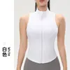 Top de Yoga Desnudo a Prueba de Golpes con Cremallera para Mujer, Chaleco Deportivo de Verano Ajustado sin Mangas con Cuello, Ropa de Yoga para Exteriores de Verano