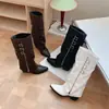 Botas de montar de cuero Ruth's style con hebilla, punta fina, para mujer, que aumentan la altura, adelgazantes, de pierna ancha, con tacón grueso, botas largas con cremallera lateral